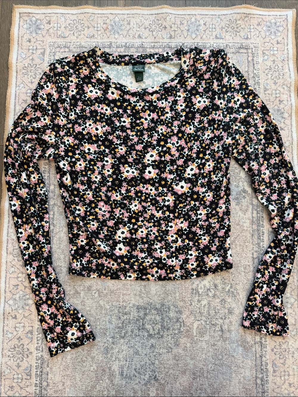 Floral Long-Sleeve Scoop Neck Crop Top